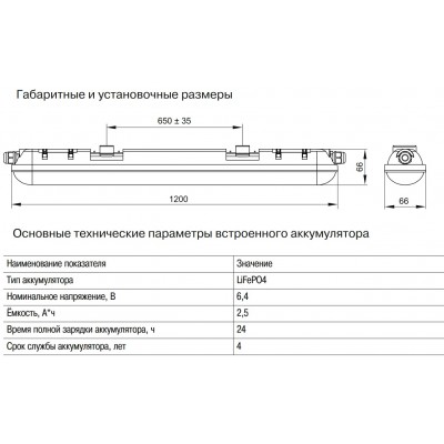 Аварийный светильник LED ДСП 1307А 36Вт 1ч 6500К IP65 1200мм Аварийный светильник LED ДСП 1307А 36Вт 1ч 6500К IP65 1200мм
